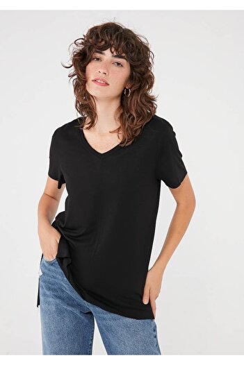 Mavi Women's V-Neck Black Basic T-Shirt166775-900