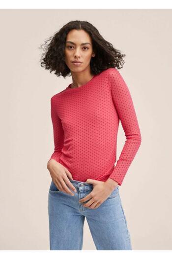 MANGO Woman Flocked Ημιδιάφανο T-Shirt