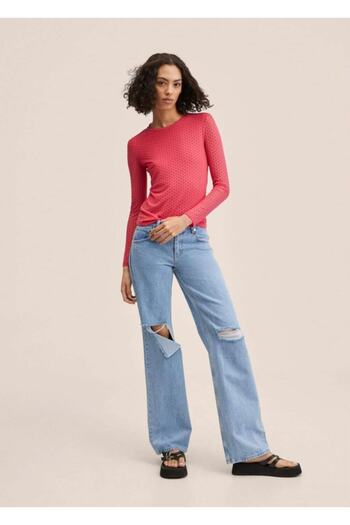 MANGO Woman Flocked Ημιδιάφανο T-Shirt