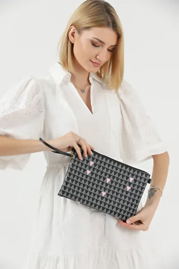 efnanstore Пірамідальний візерунок Сіро-чорна вечірня сумочка-клатч