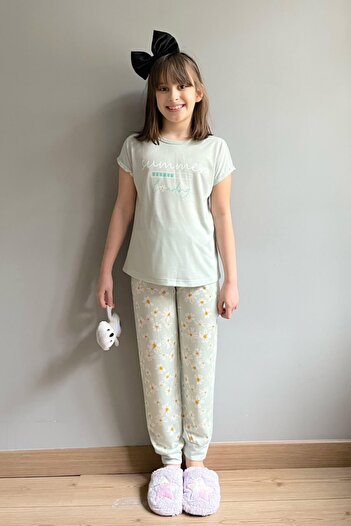 Pijamaevi Summer Loading Printed Short Sleeve Girls Pajama Set