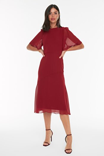 Trendyol Collection Rochie țesută midi, căptușită în linie A, bordeaux TWOSS20EL0908