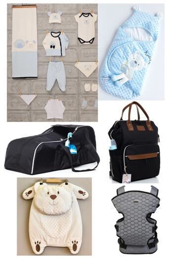 Sahra 6 Pieces Large Newborn Baby Birth Set 10-Piece Hospital Exit Bag Carrycot Swaddle Bottom Opening Kangaroo