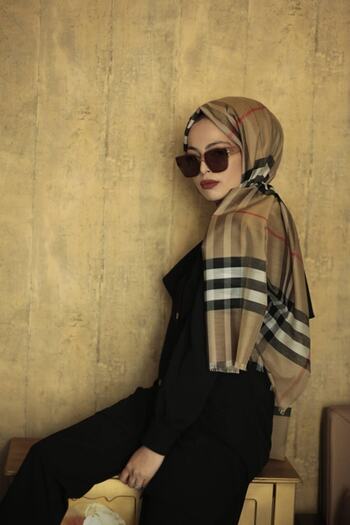 astellaipek Women's Long Silk Plaid Patterned Shawl