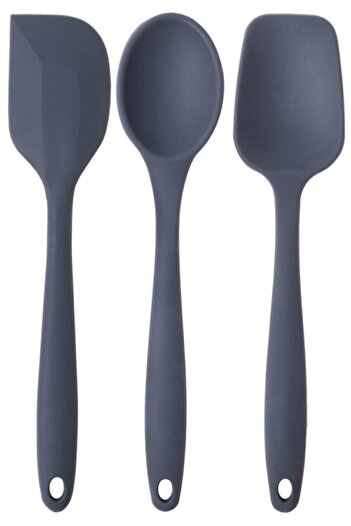 bybirgül Pinkrose Large Size Anthracite Silicone Spatula Spoon Set (3 Pieces)