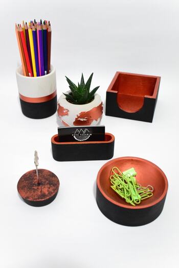 PAYATASARIM Office Set Pen Holder Flower Pot Note Holder Memo Pad Holder Paper Clip Business Card Holder Cactus