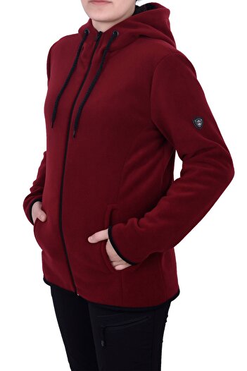 GHASSY CO. Women's Burgundy Hooded Zippered Fleece Sweatshirt