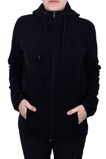 GHASSY CO. Women's Black Hooded Zippered Fleece Sweatshirt