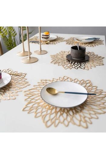 ASENA DESİGN Leather Gold Lotus 12 Pieces for 6 People - American Service