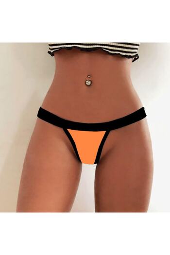 Secret Passion Lingerie Neon Orange Fancy Thong-String Plus Size Panties with Flexible Rubber Strips on the Waist 582