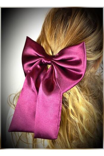 QUEEN AKSESUAR Fundita Personalizata Mare De Satin De Lux Cherry Burgundy Red Automatic Clip Catarama Femei Si Copii