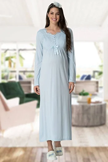 Mecit Pijama Γυναικείο μπλε νυχτικό εγκυμοσύνης