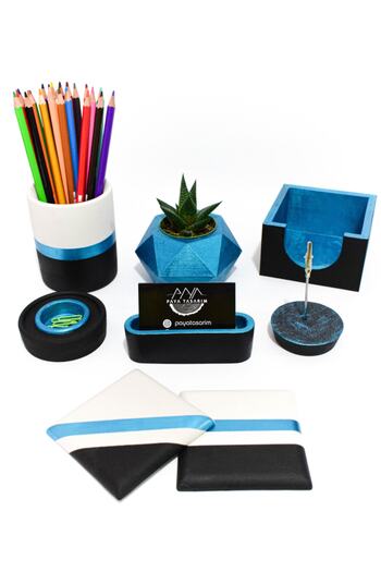 PAYATASARIM Concrete Office Set Pen Holder Flower Pot Note Holder Cup Holder Memo Pad Holder Paper Clip Holder Business Card Holder Cactus