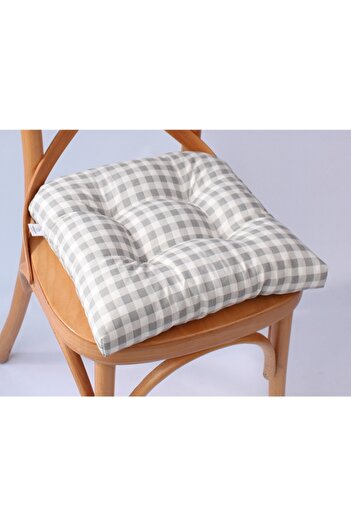 ALTINPAMUK Gold Pofidik Gingham Chair Cushion 38X38 Gray