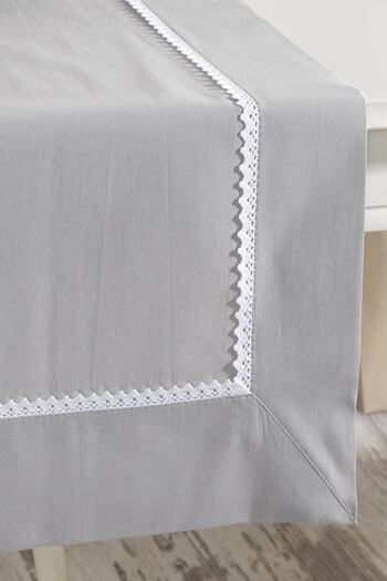 ÖDEL HOME Gray Buldan Fabric with White Laces 50X130 cm Runner