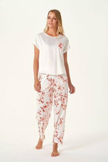 Feyza Pijama 4492 Women's Ecru Woven Satin Pajama Set