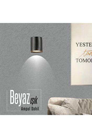 fullreyon Tek Yönlü Iç - Dış Mekan Dekoratif Siyah Aplik - Beyaz Işık