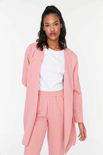 Trendyol Modest Κοστούμι ύφανσης μπουφάν-παντελόνι με ζώνη Dusty Rose TCTSS21AU0313