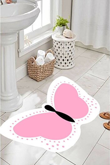 MAMKO Butterfly Machine Washable Dot Base Bath Mat Without Fringes