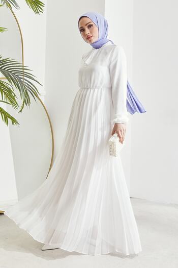InStyle Πλισέ Limelda Chiffon Hijab Φόρεμα - Λευκό