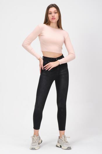 PUNKY CAT Women's Dusty Rose Long Sleeve Crop Blouse