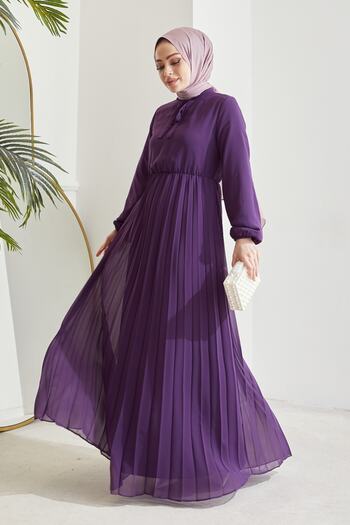 InStyle Πλισέ Limelda Chiffon Hijab Φόρεμα - Μωβ