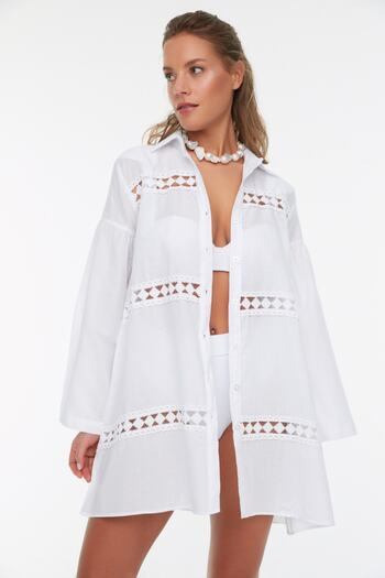 Trendyol Collection Fehér szőtt 100% pamut stranding csíkos kiegészítőkkel TBESS22GO0213