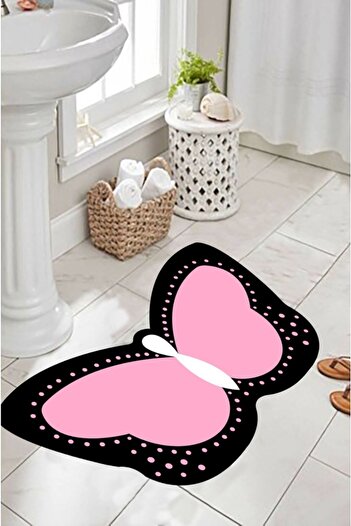 MAMKO Butterfly Machine Washable Dot Base Bath Mat Without Fringes