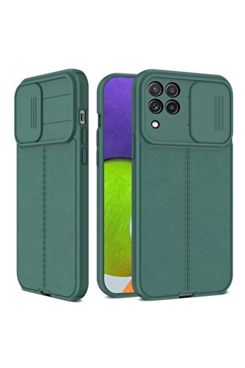 Fibaks Samsung Galaxy A22 - M22 - M32 Compatible Case Sliding Slide Camera Protection Leather Look Silicone
