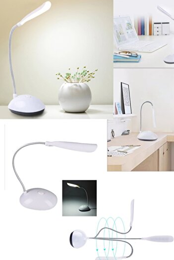 QNİAY Çalışma Masa Lambası Yatak Odası Yatak Lambası Pilli Tuşlu Pratik Led Spiral Ayarlanabilir Asorti