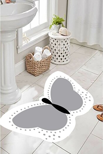 MAMKO Butterfly Machine Washable Dot Base Bath Mat Without Fringes