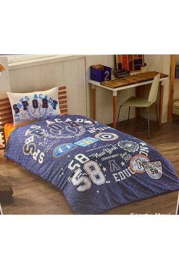 Kristal Taç 100% Cotton Single Duvet Cover Set - Sporty Blue