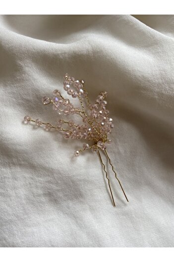 Pearly Handmade Dusty Pink Crystal Bun Buckle