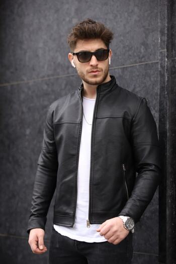 Helen Goods Geaca de piele neagra pentru barbati