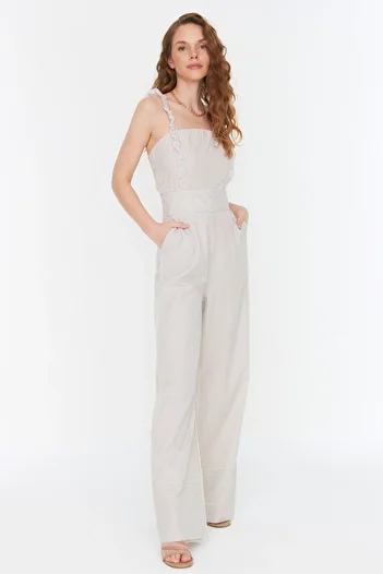 Trendyol Collection Ecru pruhovaná kombinéza TWOSS22TU0107