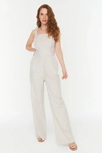 Trendyol Collection Ecru pruhovaná kombinéza TWOSS22TU0107