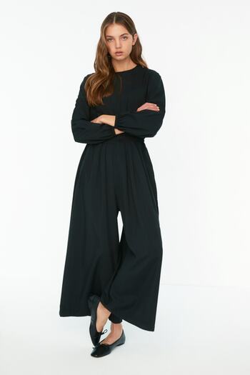 Trendyol Modest Black Elastic Waist Wide Leg Woven Jumpsuit TCTSS22TL0003