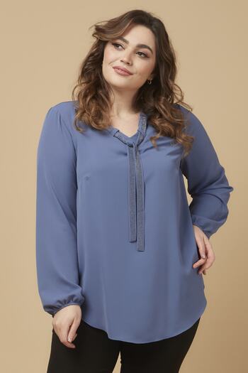 Moda Alba Indigo Collar Stone Tied Plus Size Stylish Blouse 2023
