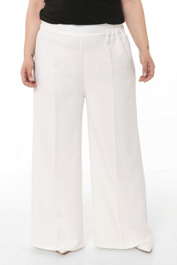 DISENTIS MODEST Plus Size White Double Trousers - Wide Leg with Side and Arctic