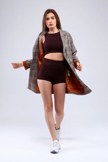 Grenj Fashion Brown Ribbed Extra High Waist Mini Shorts