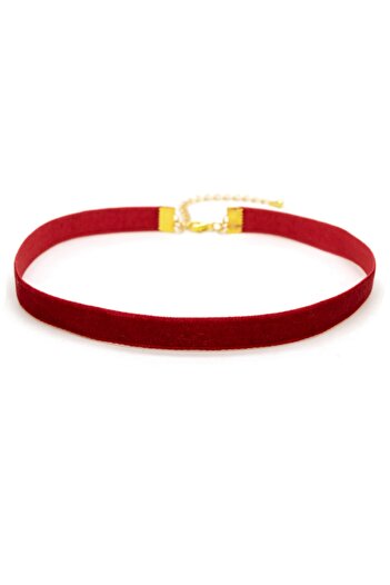 takıperest Kırmızı Kadife Ince Tasma Choker Kolye