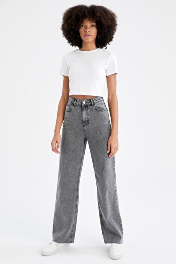 Trn JNS Jany Füme Kar Yıkama 90's Likralı Süper Yüksek Bel Salaş Jeans Palazzo Pantolon. (SÜPER YÜKSEK)