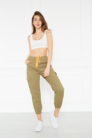 comstar Women's Cargo Pocket High Waist Narrow Leg Green Trousers