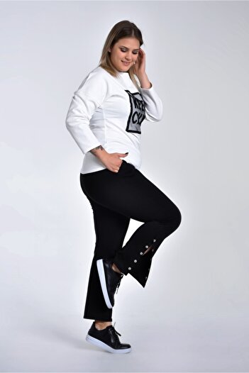 Curvy Trend Large Size 2-Thread Trousers with Snap Fasteners and Pockets