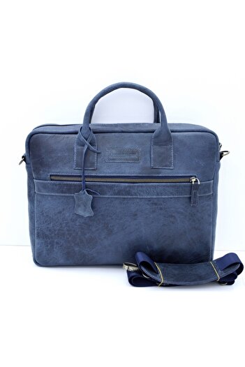 Veskemann Laptop și servietă Karl Antique bleumarin din piele naturală
