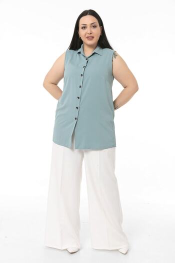 DISENTIS MODEST Plus Size White Double Trousers - Wide Leg with Side and Arctic