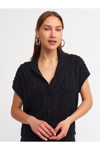 Dilvin 60128 V-Neck Open Back Knitwear Vest-black