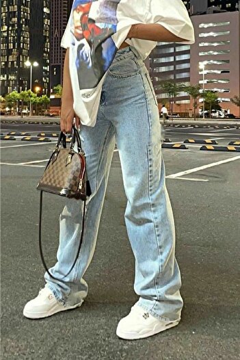 Trn JNS Move Tess Extra High A.c.a.i.p Ice Blue Snow Loose Jeans Pazazzo Trousers (SUPER HIGH NON-FADE)