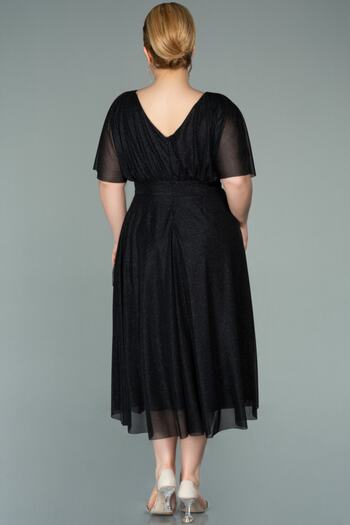 Abiyefon Black Short Sleeve Midi Glitter Plus Size Evening Dress Abk1253