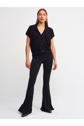Dilvin 60128 V-Neck Open Back Knitwear Vest-black